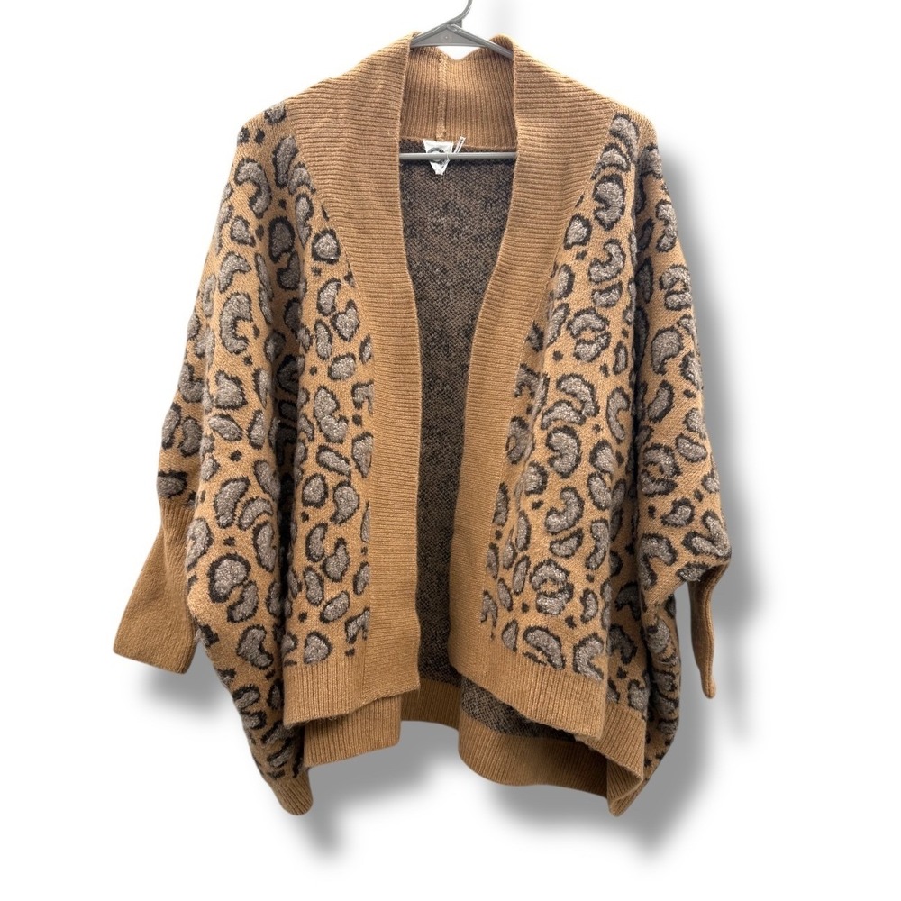Anthropologie Akemi + Kin Leopard Cardigan One Size‎ Brown Knit Open Front Cozy